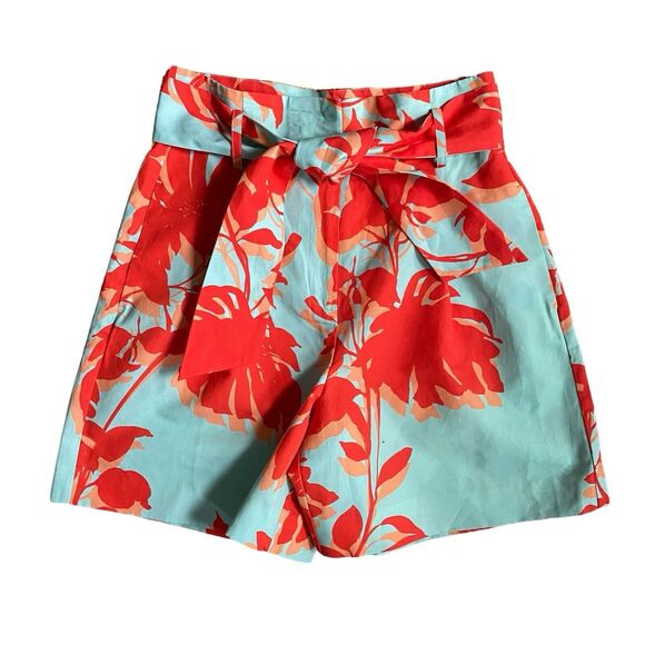 Tyler Boe Women Linen Paper Bag Shorts S/4 Floral Pleated Front High Rise Beach - Picture 1 of 8